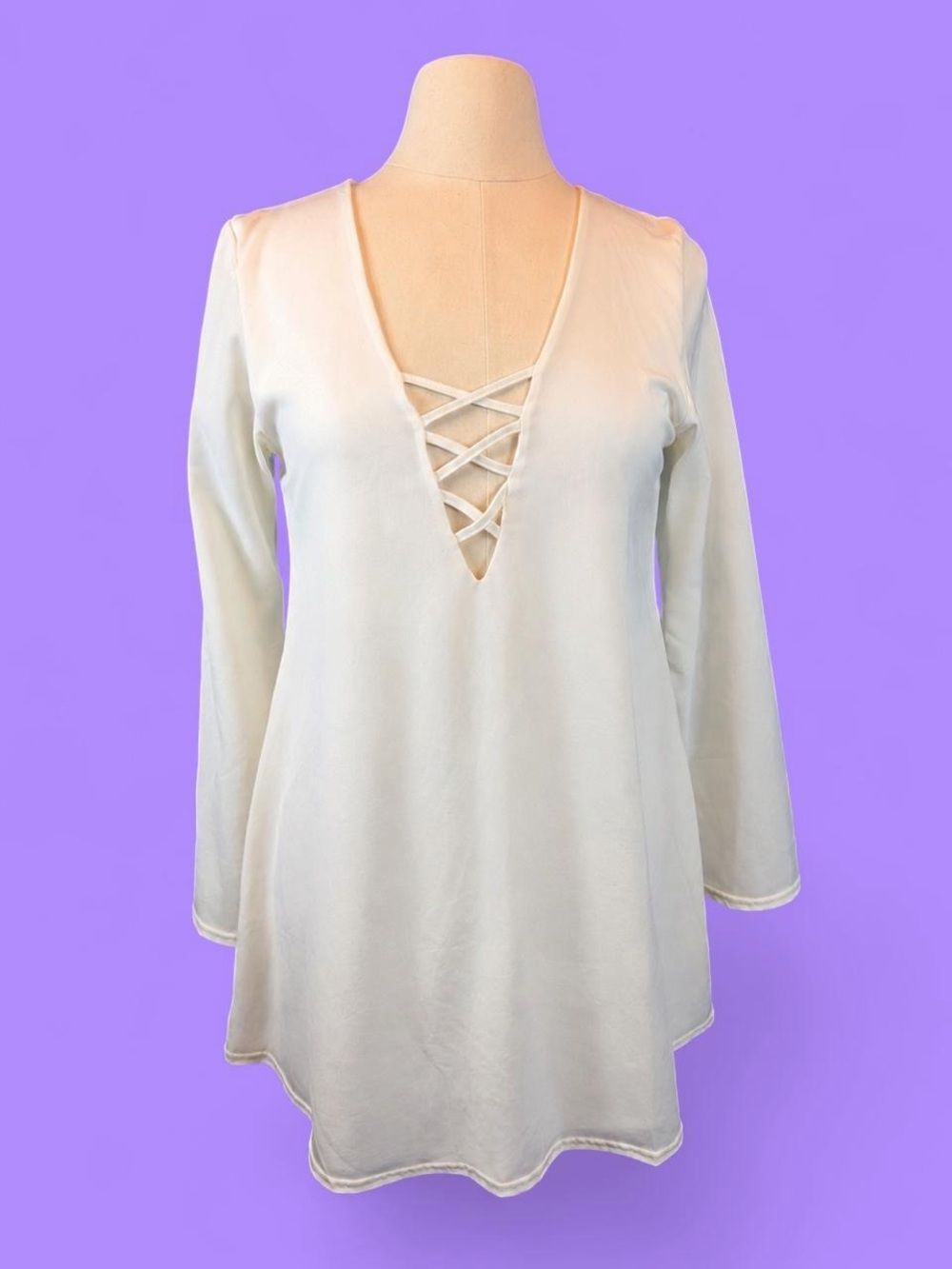 NWT Motel Rocks White Lace Up Bell Sleeve Mini Dress S